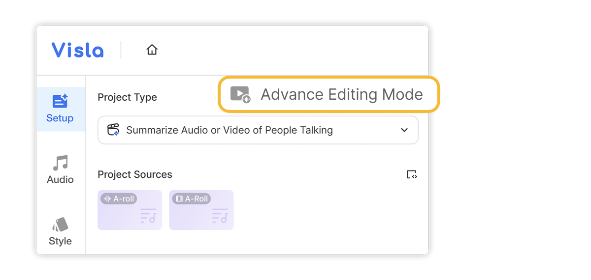 Access advanced editing tools in the AI Video Editor with Visla to fully customize project structure, audio, and video style.